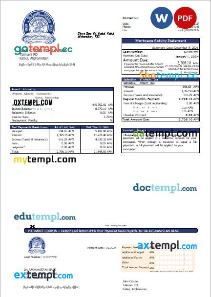 Baroda Bank of Baroda bank mortgage statement, editable template in PDF and Word