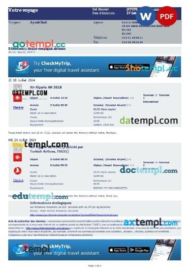 DublinExpress bus ticket, Word and PDF download template, for adult & child, 2 pages