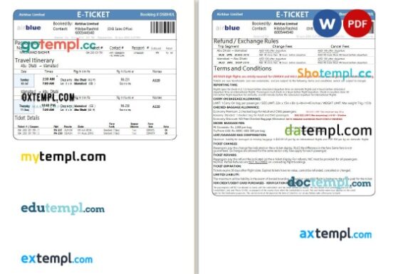 TransNusa airplane e-ticket, Word and PDF download template, 2 pages