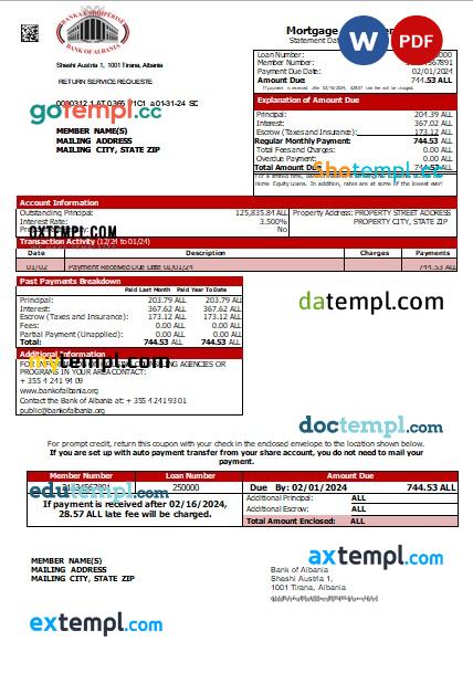 Benin African Development Bank mortgage statement, editable template in PDF and Word