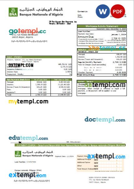 Bolivia Banco Union bank mortgage statement, editable template in PDF and Word