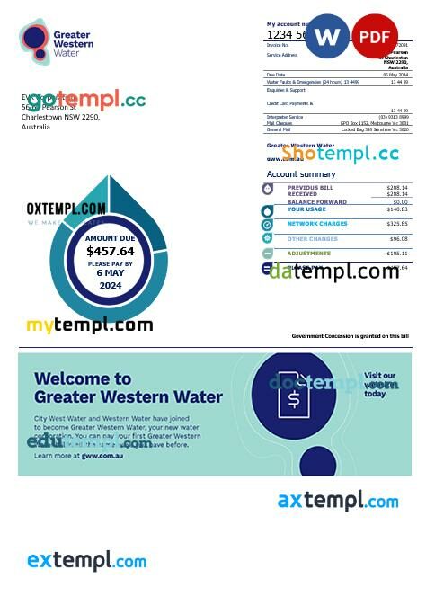 Australia Greater Western Water business utility bill