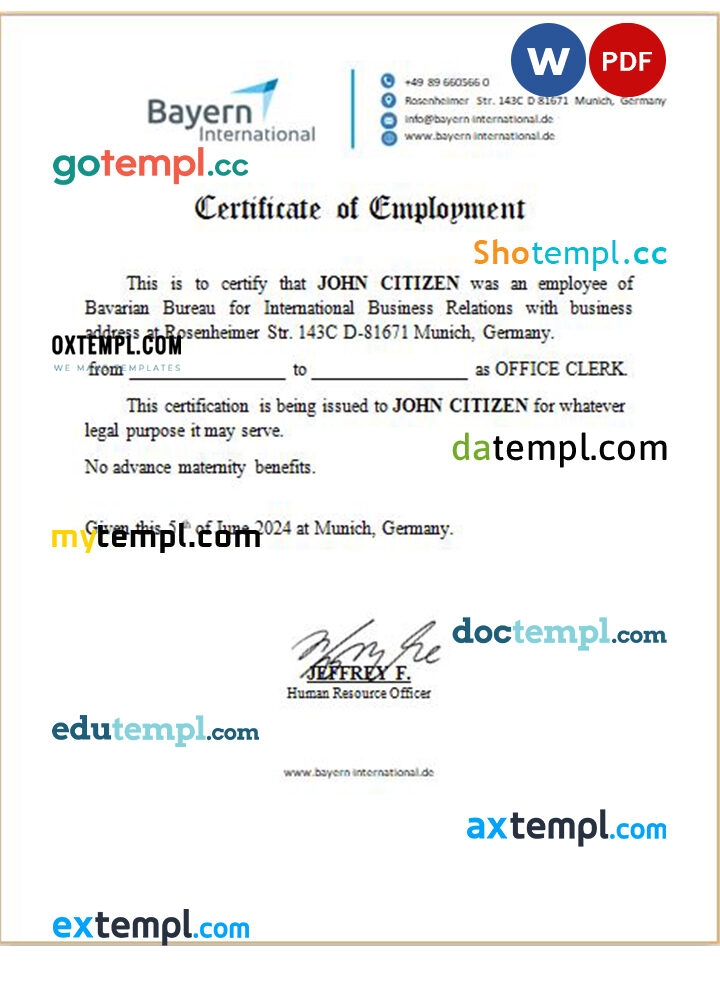 Bangladesh Beximco Pharmaceuticals Ltd. certificate of employment Word and PDF download template