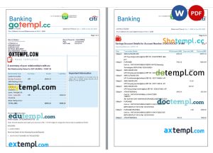 India Citibank bank statement Word and PDF template, 6 pages