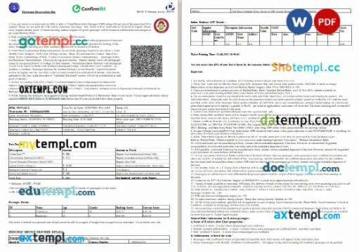 Indian Railways, Confirmtkt, IRCTC train e-ticket, Word and PDF download template, 3 pages, version 2