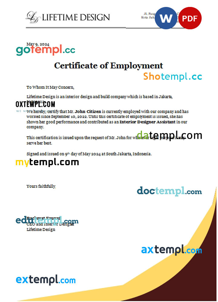 Philippines C3 Customer Contact Channels Ltd certificate of employment Word and PDF download template