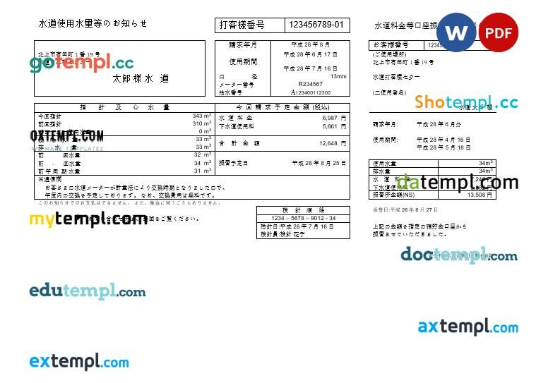 Japan S-Energy Japan Co. Ltd. Tokyo Branch business utility bill template in Word and PDF formats