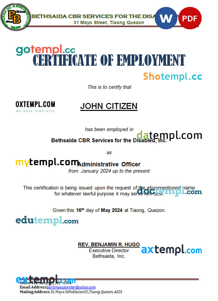 Paraguay ABC Digital certificate of employment Word and PDF download template