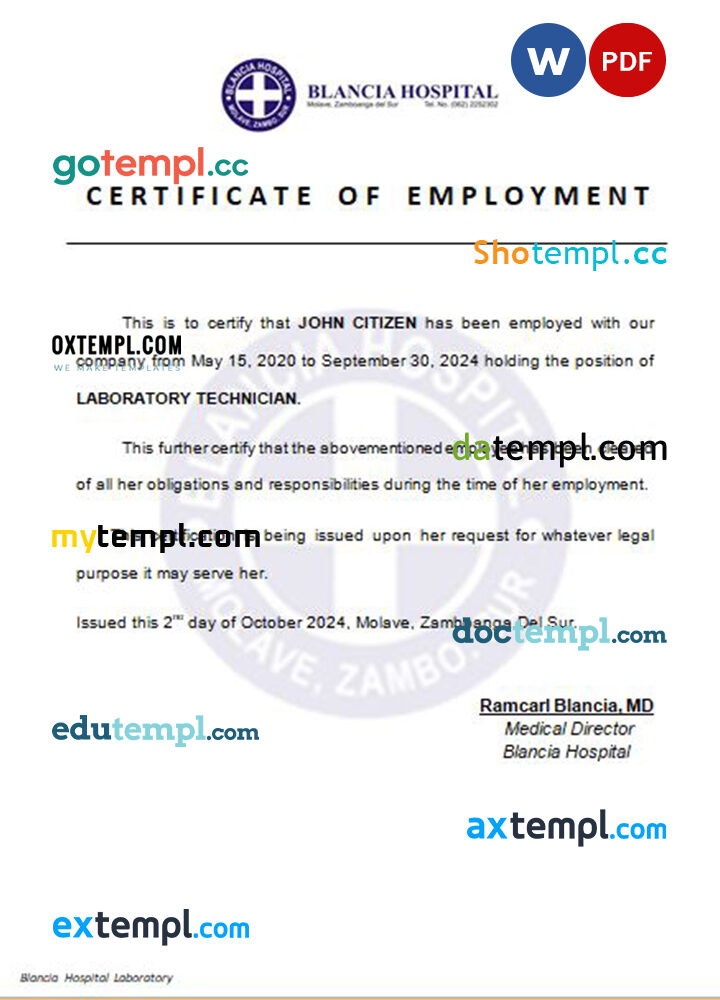 Trinidad and Tobago Bmobile certificate of employment Word and PDF download template