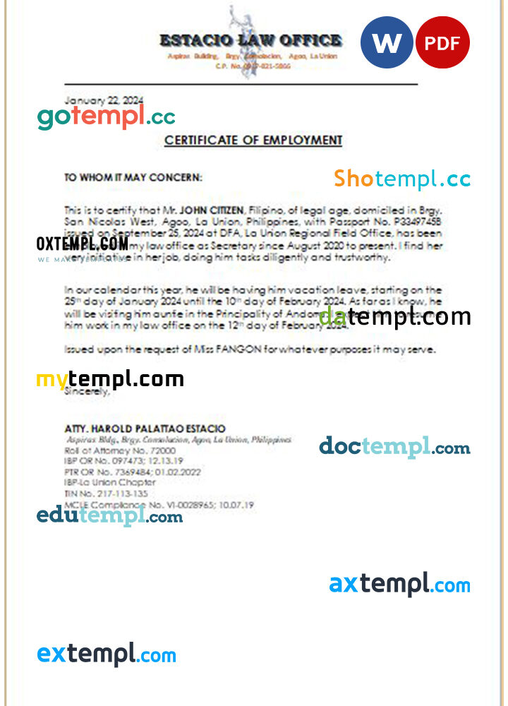 Trinidad and Tobago Bmobile certificate of employment Word and PDF download template