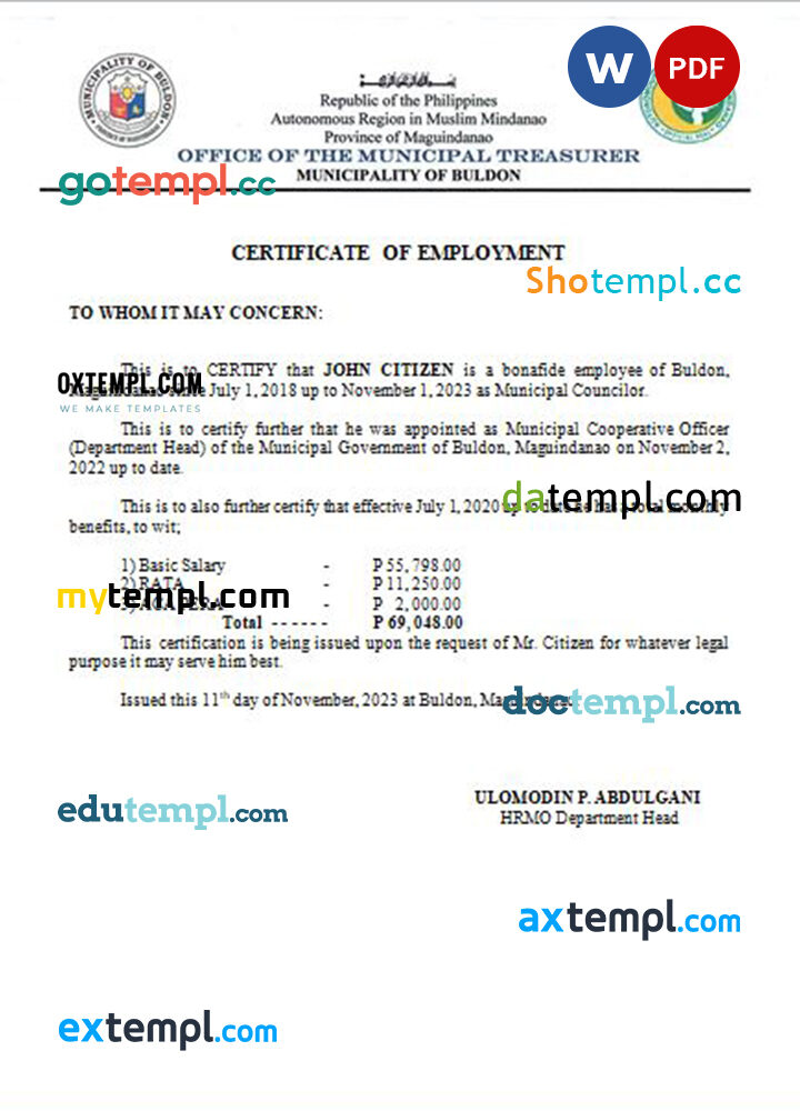 Trinidad and Tobago Bmobile certificate of employment Word and PDF download template