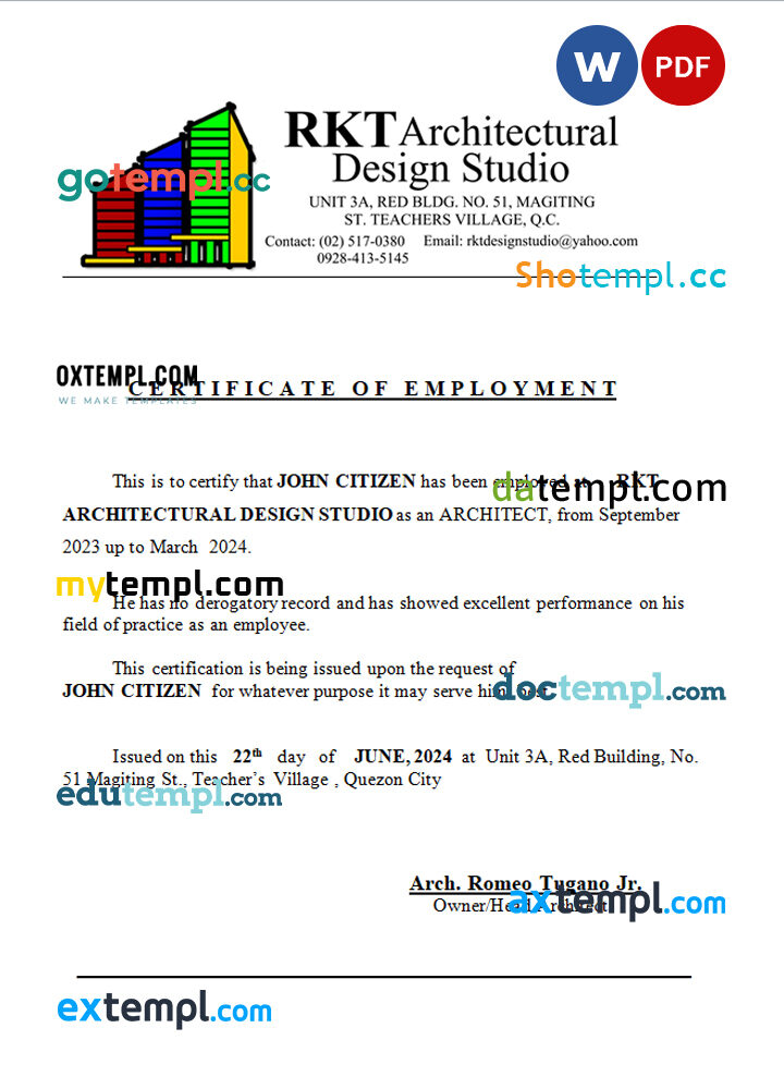 Singapore Olam International Limited certificate of employment Word and PDF download template