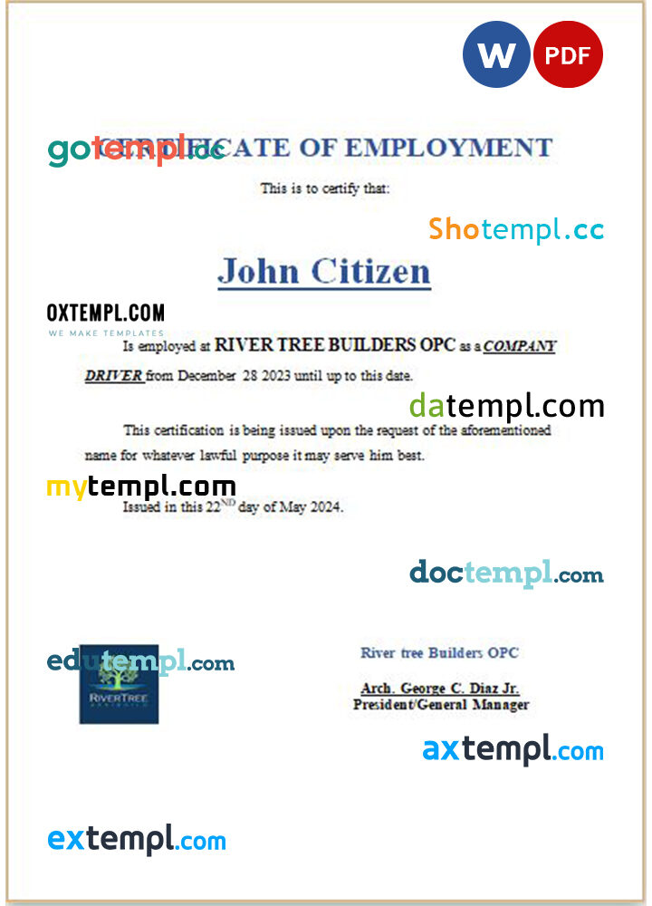 Portugal Bial Hospital certificate of employment Word and PDF download template