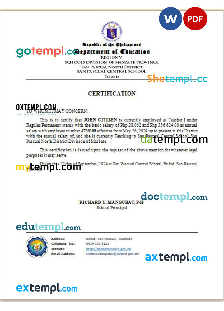 Portugal Bial Hospital certificate of employment Word and PDF download template