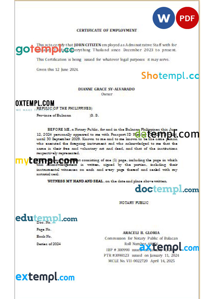 Singapore Olam International Limited certificate of employment Word and PDF download template