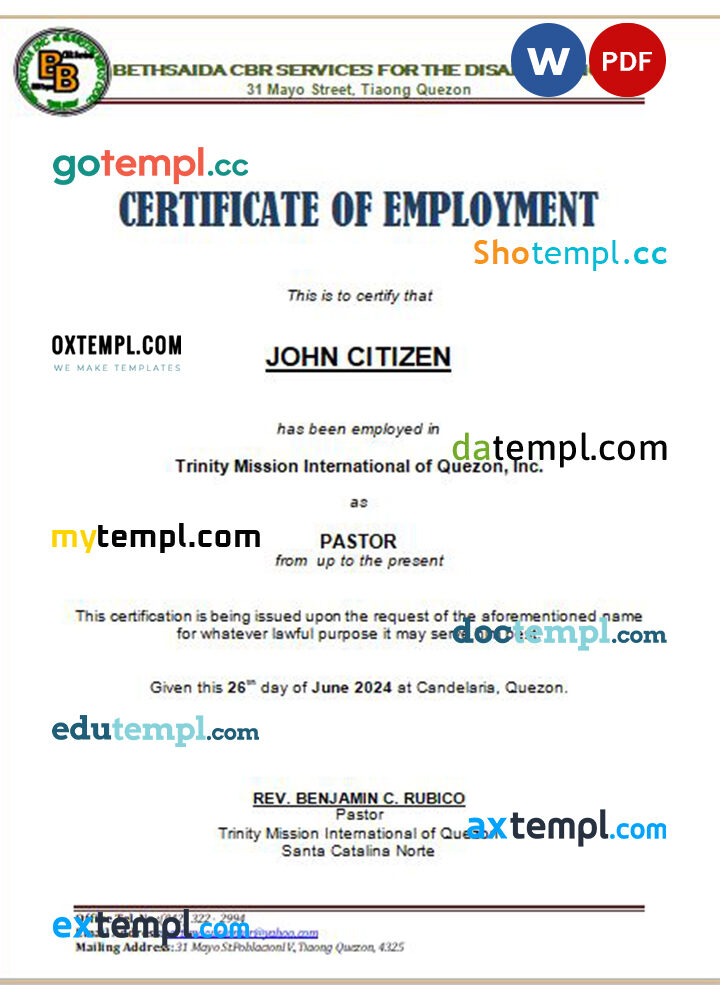 Italy Chiesi Group certificate of employment Word and PDF download template