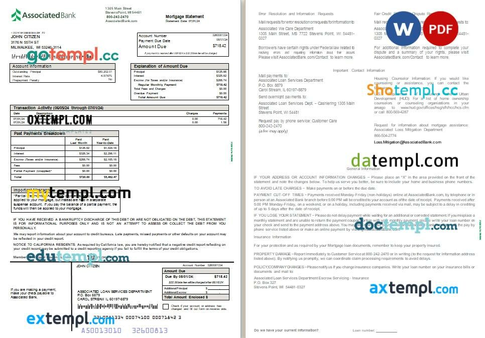 Argentina Banco Hipotecario bank mortgage statement, editable template in PDF and Word