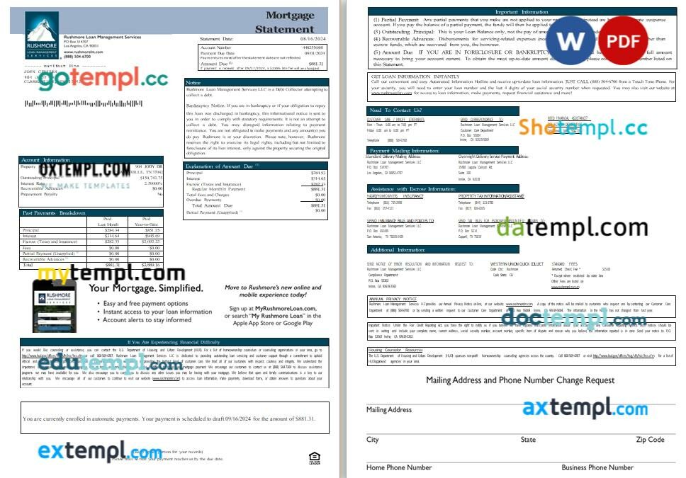 Australia Bendigo and Adelaide Bank bank mortgage statement, editable template in PDF and Word