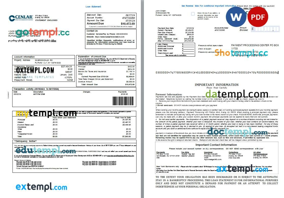 Belgium Wise bank mortgage statement, editable template in PDF and Word