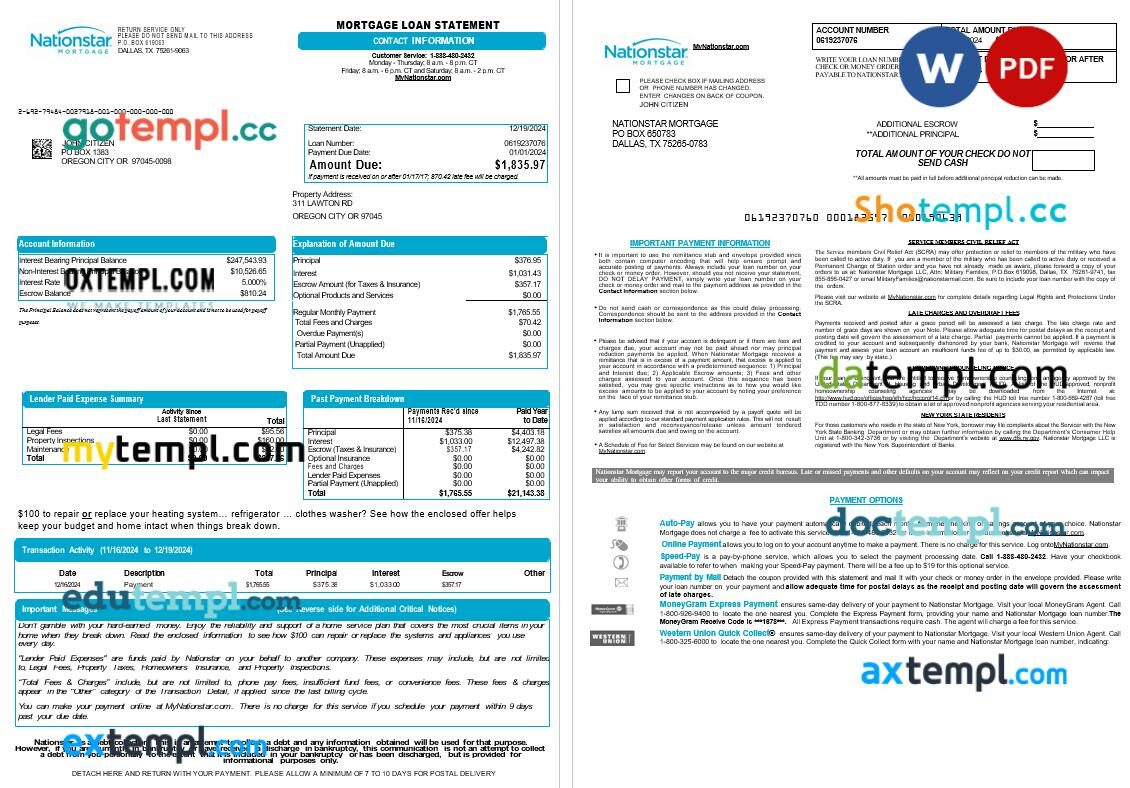 Belize Commerzbank bank mortgage statement, editable template in PDF and Word