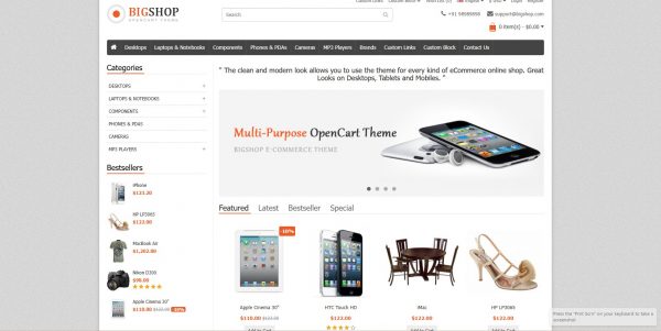 Bigshop OpenCart theme – latest version with free installation