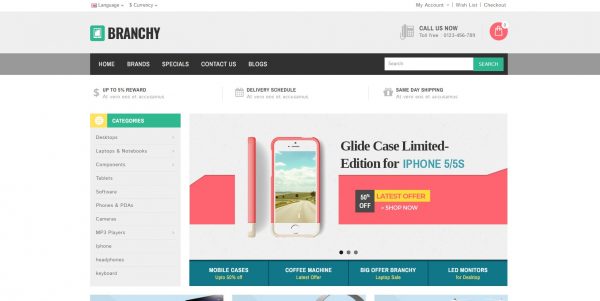 Branchy OpenCart theme – latest version with free installation