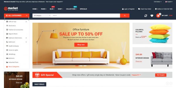 eMarket OpenCart theme – latest version with free installation