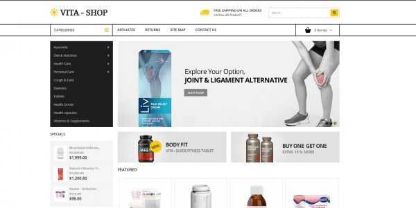 VitaShop OpenCart theme: latest version and free installation included