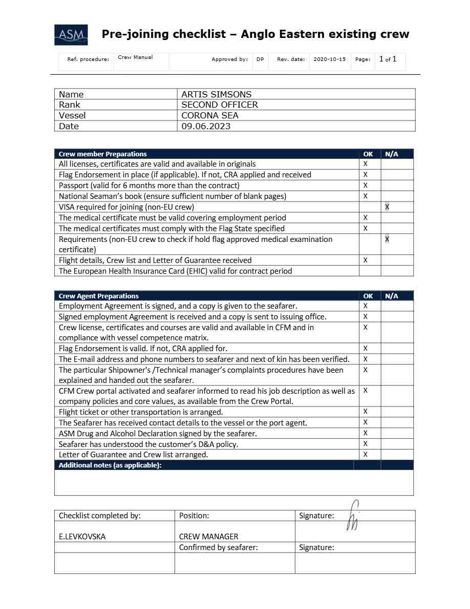 ASM Pre-joining checklist template in Word and PDF formats