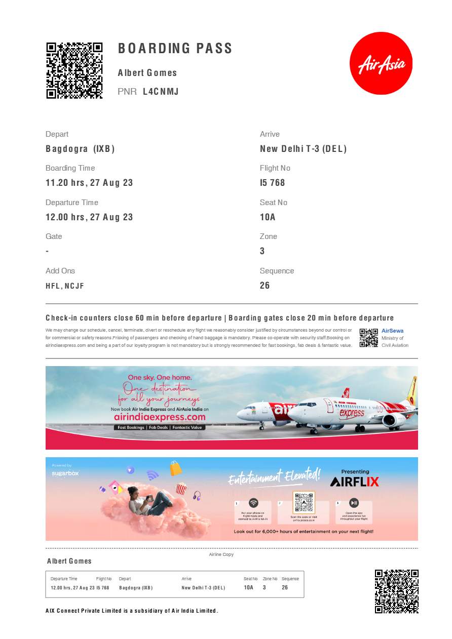 Azerbaijan Airlines boarding pass in Word and PDF formats