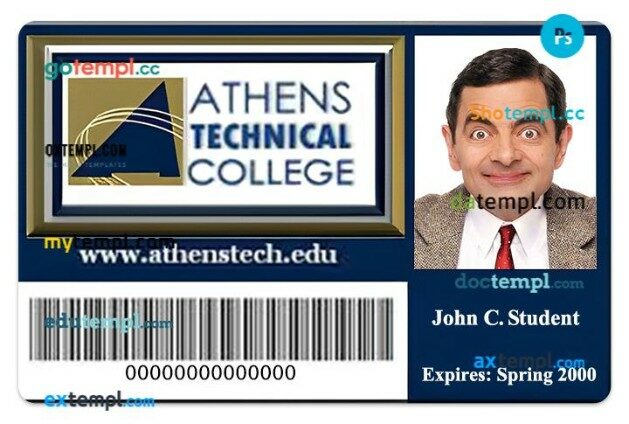 Athens Technical college student ID template in PSD format