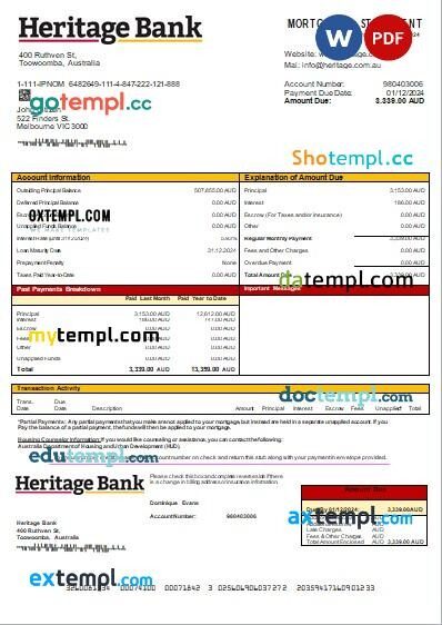 Fiji Bank of South Pacific bank mortgage statement, editable template in PDF and Word