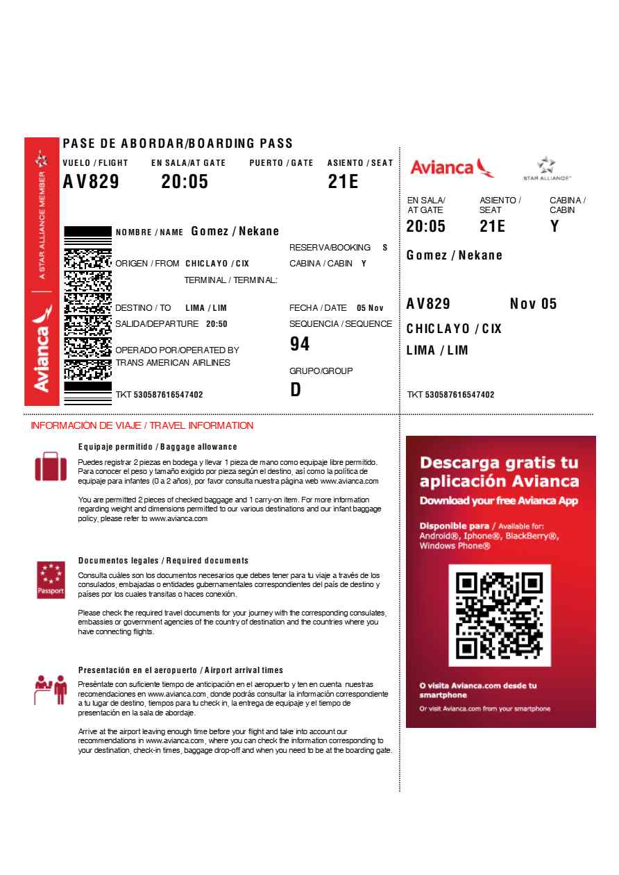 Azerbaijan Airlines boarding pass in Word and PDF formats