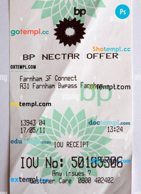 BP Nectar rewards payment receipt PSD template