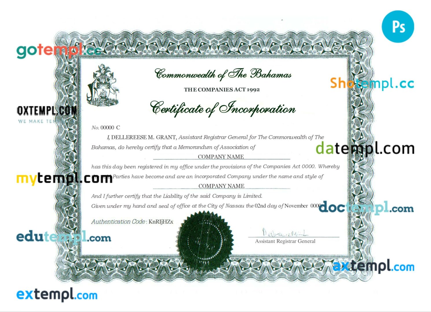 South Korea certificate of incorporation PSD template