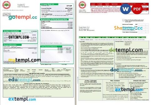 Bangladesh Rupali Bank mortgage statement, 3 pages, editable template in PDF and Word