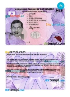 Belgium provisional driving license download example in PSD format