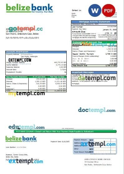 Denmark Arbejdernes Landsbank bank mortgage statement, 2 pages, editable template in PDF and Word