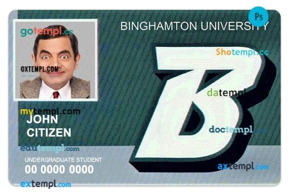 Binghamton University student ID template in PSD format, fully editable