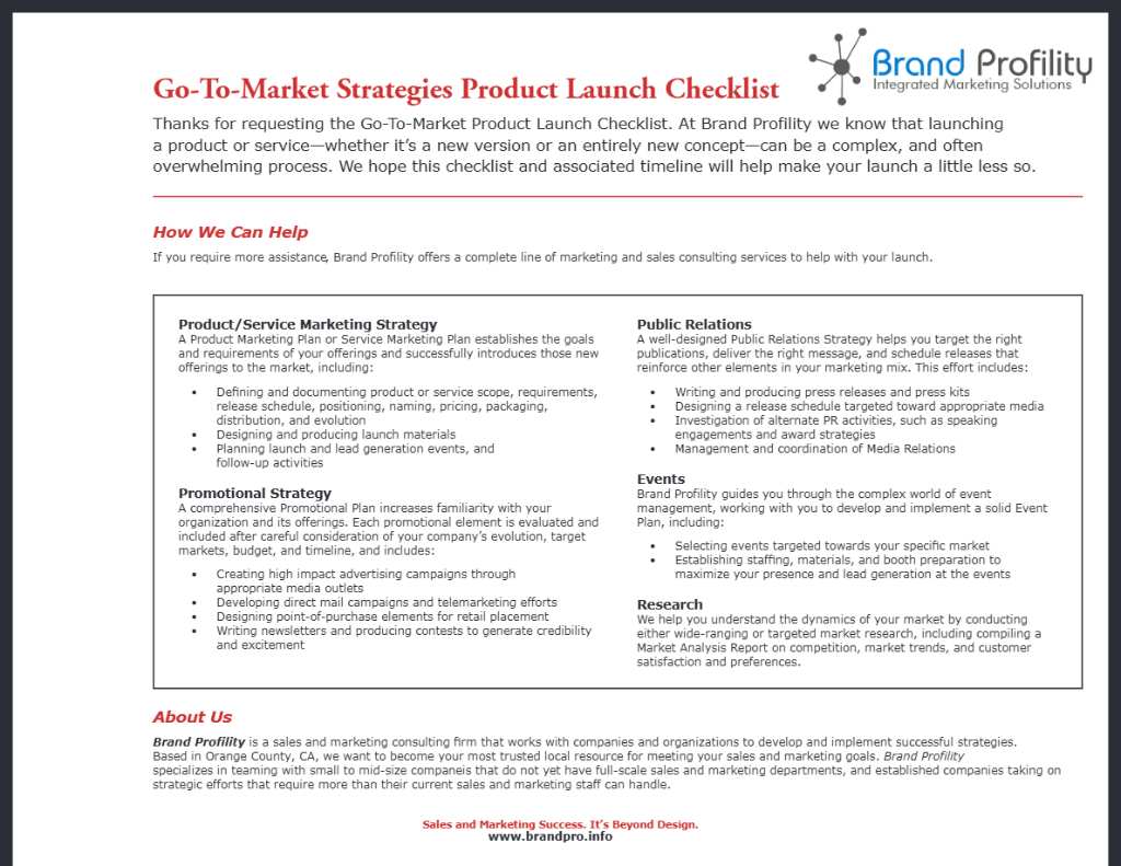 Brand Profity Product Launch checklist template in Word and PDF formats, 6 pages