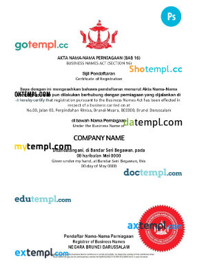 Brunei company registration certificate PSD template