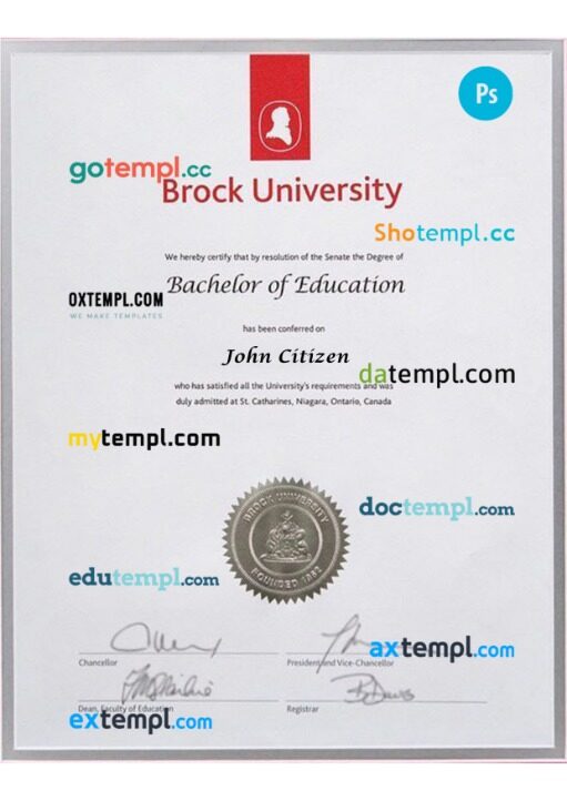 Canada Brock university diploma template in PSD format