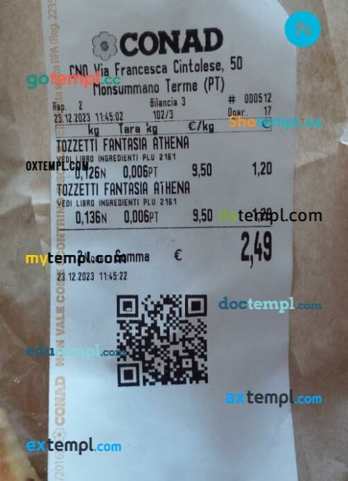 Conad retail store payment receipt PSD template