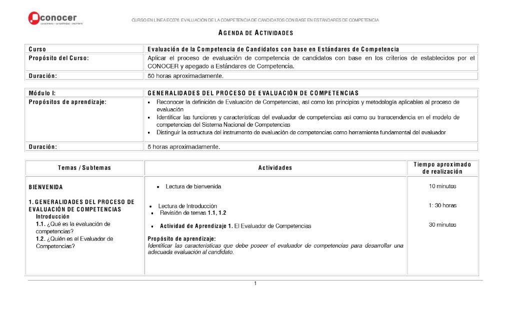 Conocer Activity agenda template in Word and PDF formats