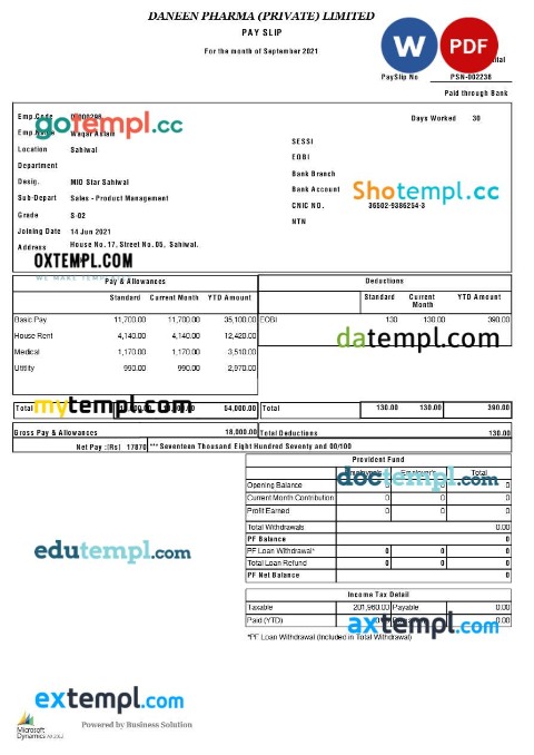 Sivaltech payslip template in Word and PDF formats