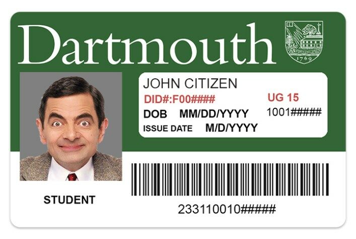 Dartmouth College Student ID template in PSD format