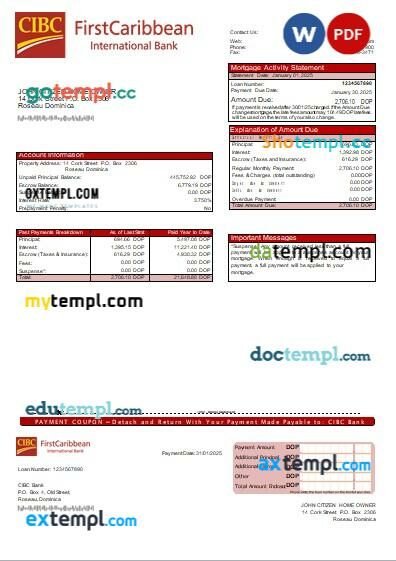 Dominica CIBC Bank bank mortgage statement, editable template in PDF and Word