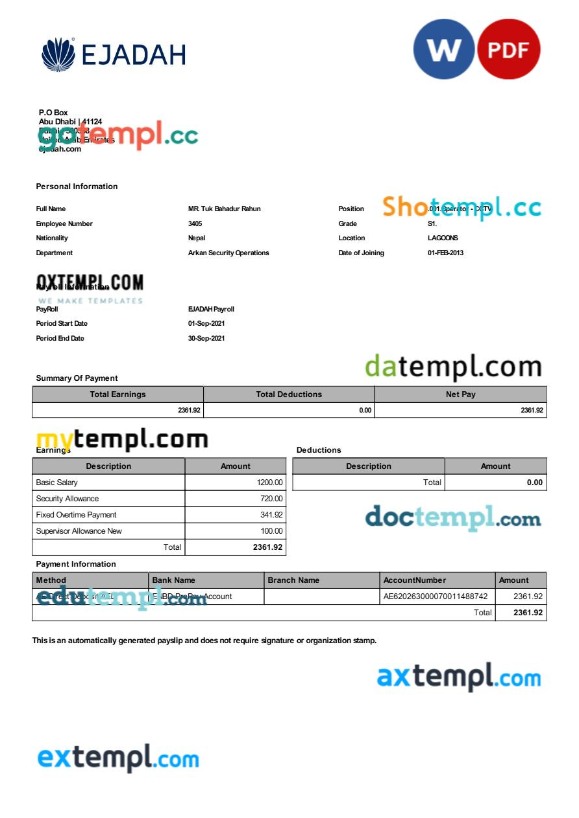 Ejadah asset management company payroll template in Word and PDF formats