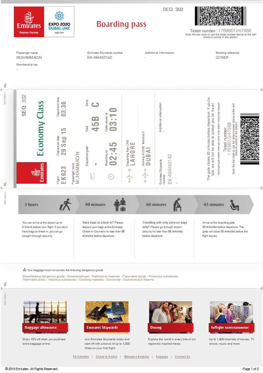 Turkish Airlines boarding pass in Word and PDF formats