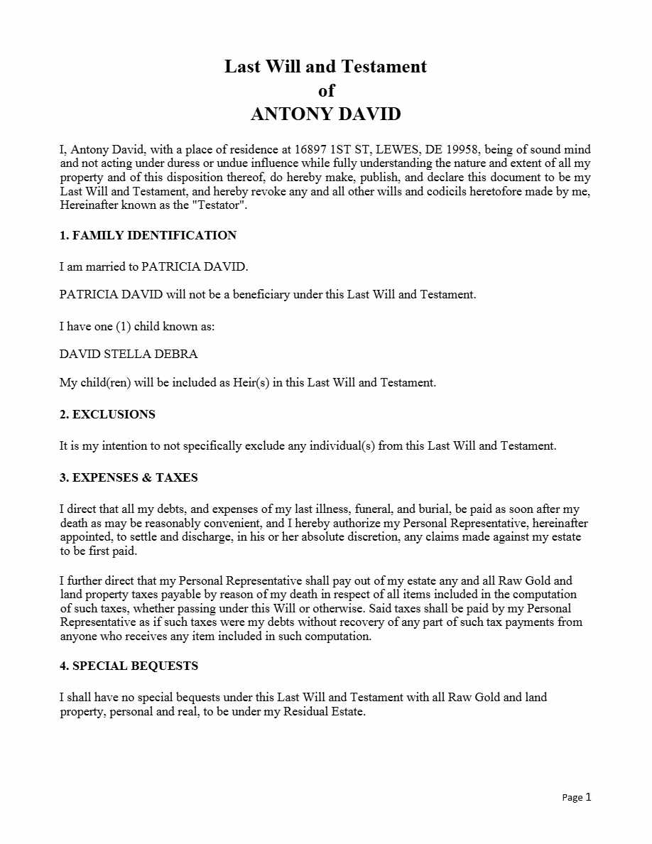 England Last Will and Testament editable template in Word and PDF formats